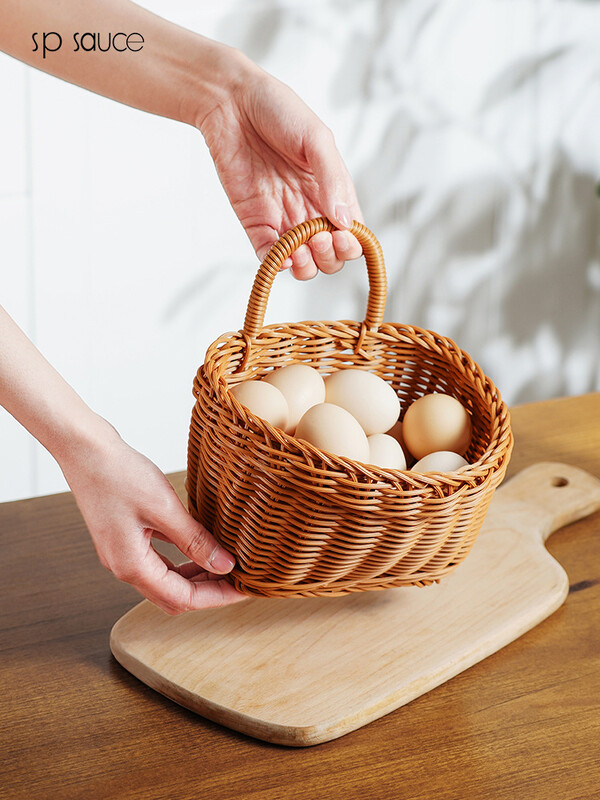 Jaapani köögi ingveri küüslaugu hoiukorv, naturaalsest rotangist kootud korvid, kodukaunistus, seinale riputatav lillekorv, taimed