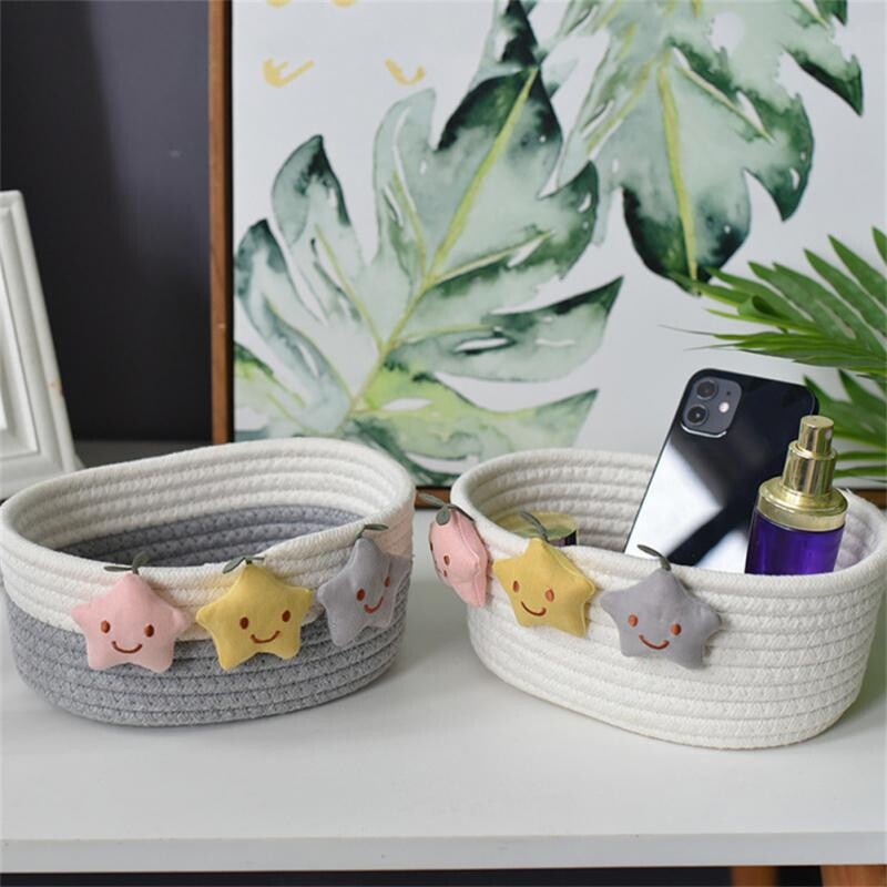 Multifunktsionaalne Star Desktop Väike korv Tross Korvid Vannitoa riided Lasteaia mänguasjad Beebi lapsed Puuvillane kootud korvikastid