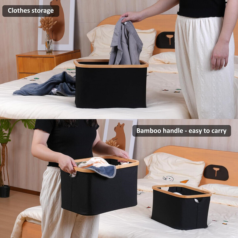 Pesu hoiukorv, ristkülikukujuline bambuskäepidemetega kapp, kokkupandavad hoiukastid mänguasjade jaoks Padjad Tekid Riided