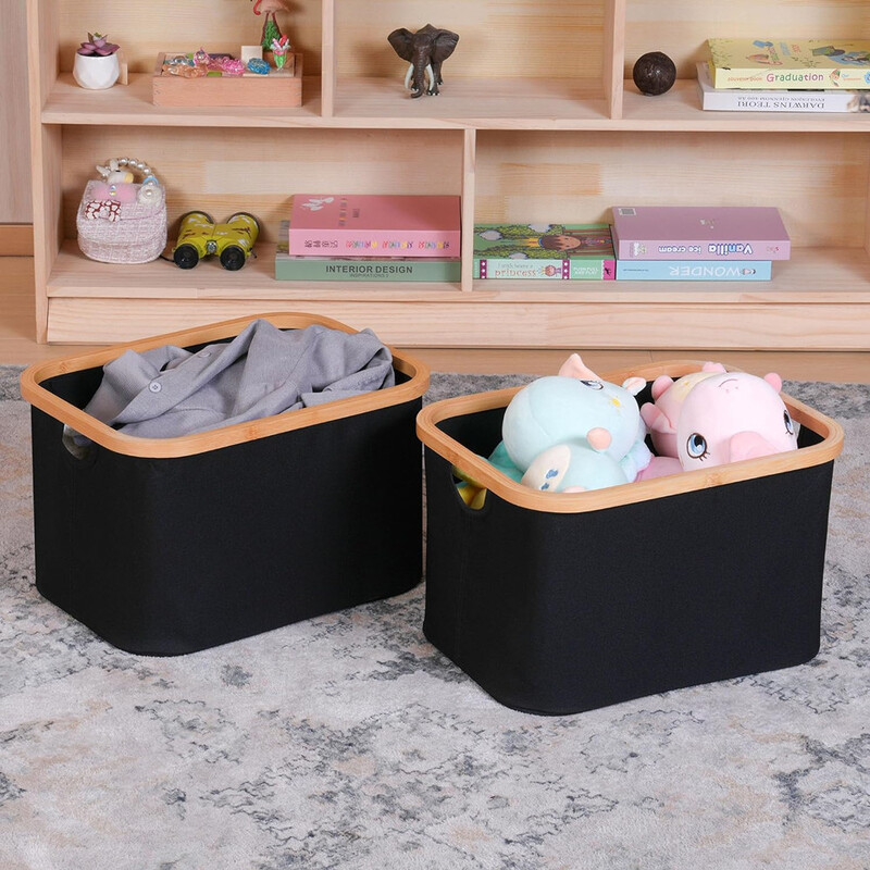 Pesu hoiukorv, ristkülikukujuline bambuskäepidemetega kapp, kokkupandavad hoiukastid mänguasjade jaoks Padjad Tekid Riided