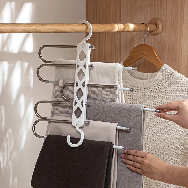 Mitmekihiline kokkupandav reguleeritav põlvepikkusega püksiriiul koduseks kasutamiseks Magic Pants Clip riidekapi hoiustamisriiul