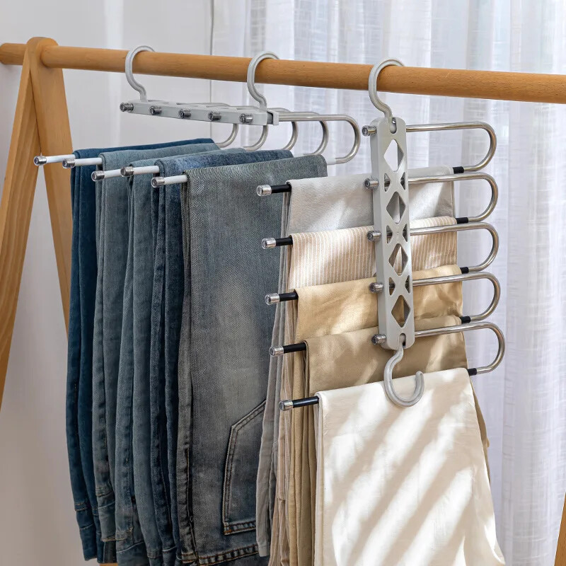 Mitmekihiline kokkupandav reguleeritav põlvepikkusega püksiriiul koduseks kasutamiseks Magic Pants Clip riidekapi hoiustamisriiul