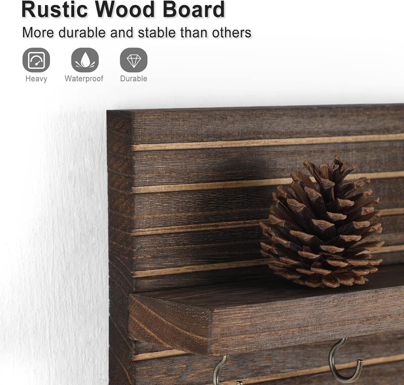 Dekoratiivne võtmehoidja seinale koos riiuliga, konksudega sissepääsuriiul hoiab jalutusrihmasid, jakke ja prille – vastupidav puidust võtmehoidja