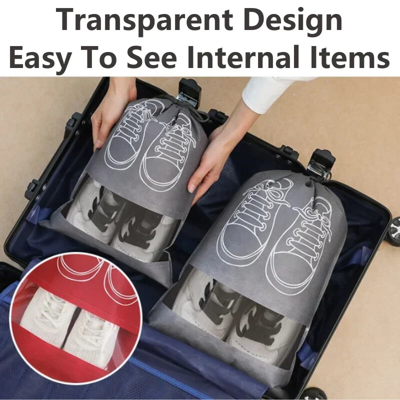 1 бр. Органайзери за съхранение на обувки Нетъкани чанти за пътуване Преносима гардеробна чанта Водоустойчиво джобно облекло Прозрачна висяща чанта