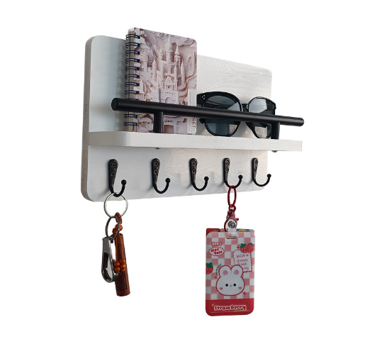 Rustikaalne puidust võtmehoidja seinale talumaja seinariiulile Seinale paigaldatav kodukaunistusega seinale ujuv riiul 4 konksuga