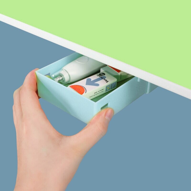 Peidetud hoiusahtli korraldaja Rippuvad mulgustusvabad sinised hoiukarbid laua all Isekleepuv sahtliümbris Mitmesugused konteinerid/0