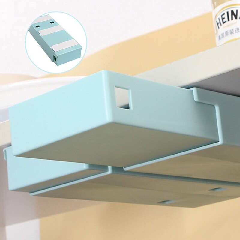 Peidetud hoiusahtli korraldaja Rippuvad mulgustusvabad sinised hoiukarbid laua all Isekleepuv sahtliümbris Mitmesugused konteinerid/0