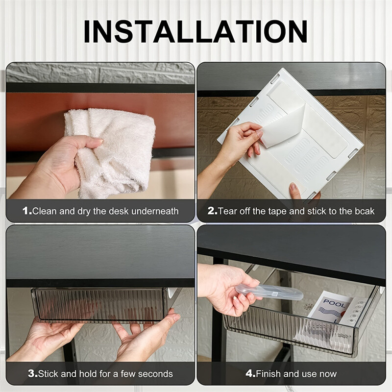 1 самозалепващ скрит органайзер за чекмеджета за офис, класна стая, шкаф, гардероб и място за съхранение