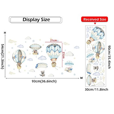 1 ΤΕΜ. Ακουαρέλα Animals Het Air Balloon Clouds Αυτοκόλλητα για Αδιάβροχο αφαιρούμενο PVC Παιδικό Δωμάτιο Νηπιαγωγείο Διακόσμηση σπιτιού