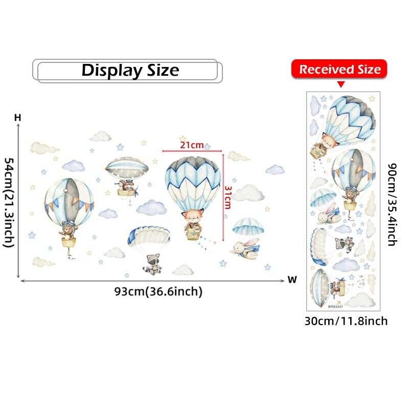 1 ΤΕΜ. Ακουαρέλα Animals Het Air Balloon Clouds Αυτοκόλλητα για Αδιάβροχο αφαιρούμενο PVC Παιδικό Δωμάτιο Νηπιαγωγείο Διακόσμηση σπιτιού