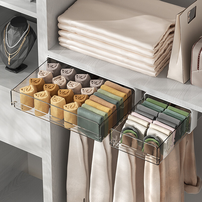 Kontor lauaalune hoiusahtel Punch Tasuta plastist läbipaistev hoiusahtel Suure mahutavusega riidekapi aluspesu organiseerija