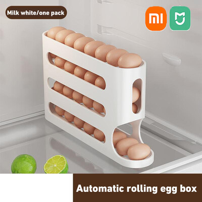 Xiaomi MIJIA 4 rétegű, automata gördülő tojástartó állvány hűtő tojástároló doboz konténer konyhai tojás adagoló hűtő rendszerező