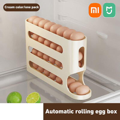 Xiaomi MIJIA 4 rétegű, automata gördülő tojástartó állvány hűtő tojástároló doboz konténer konyhai tojás adagoló hűtő rendszerező