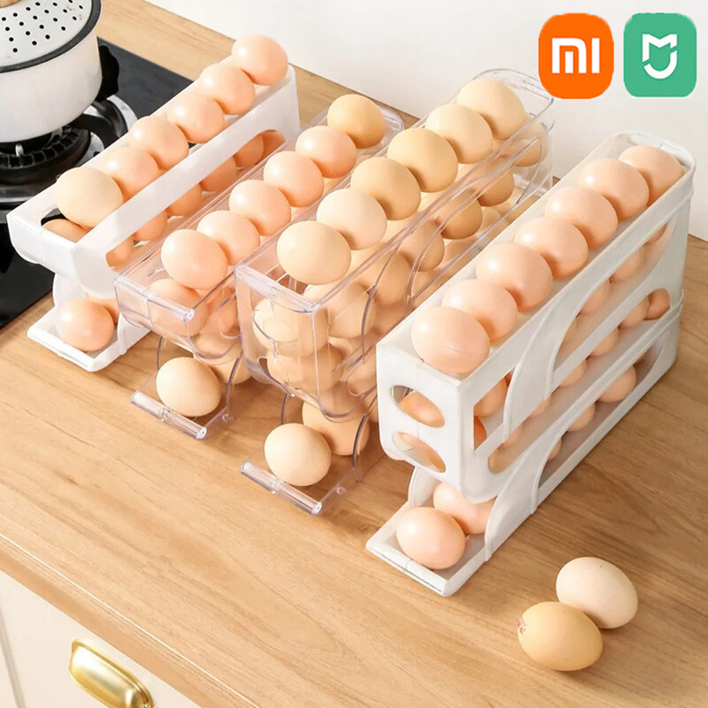 Suport pentru ouă cu rulare automată Xiaomi MIJIA 4 straturi Suport pentru frigider pentru cutie de depozitare pentru ouă Dispenser pentru ouă de bucătărie Organizator pentru frigider
