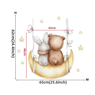 Autocolante de perete cu lună, ursuleț de plus de desene animate, pentru camera copiilor, autocolant decor pentru creșă pentru copii