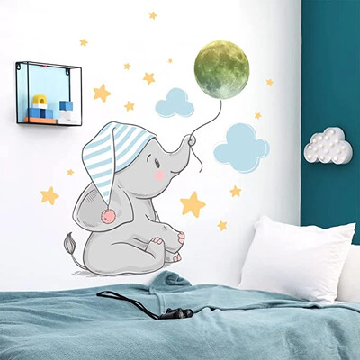 Elephant Moon helendav seinakleebis beebide toa magamistuppa kodukaunistuse kleebised pimedas helendavad kombineeritud kleebised