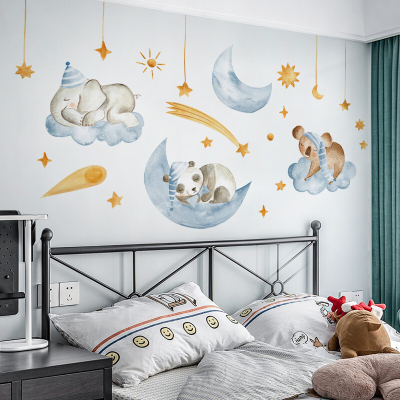 Životinje iz crtića Beba spava Zidne naljepnice Panda Slon Naljepnice za zidove za dječju sobu Igraonica Dječja dadilja Kućni dekor laku noć