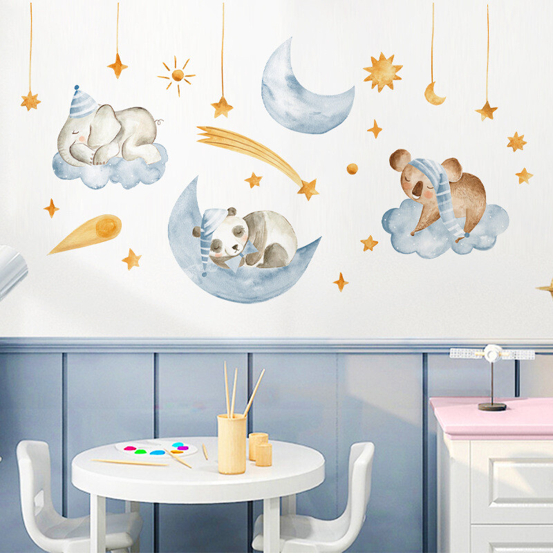 Životinje iz crtića Beba spava Zidne naljepnice Panda Slon Naljepnice za zidove za dječju sobu Igraonica Dječja dadilja Kućni dekor laku noć
