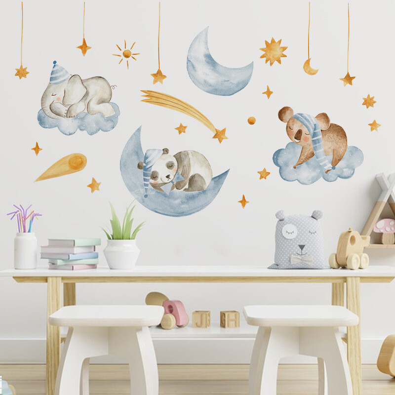 Životinje iz crtića Beba spava Zidne naljepnice Panda Slon Naljepnice za zidove za dječju sobu Igraonica Dječja dadilja Kućni dekor laku noć