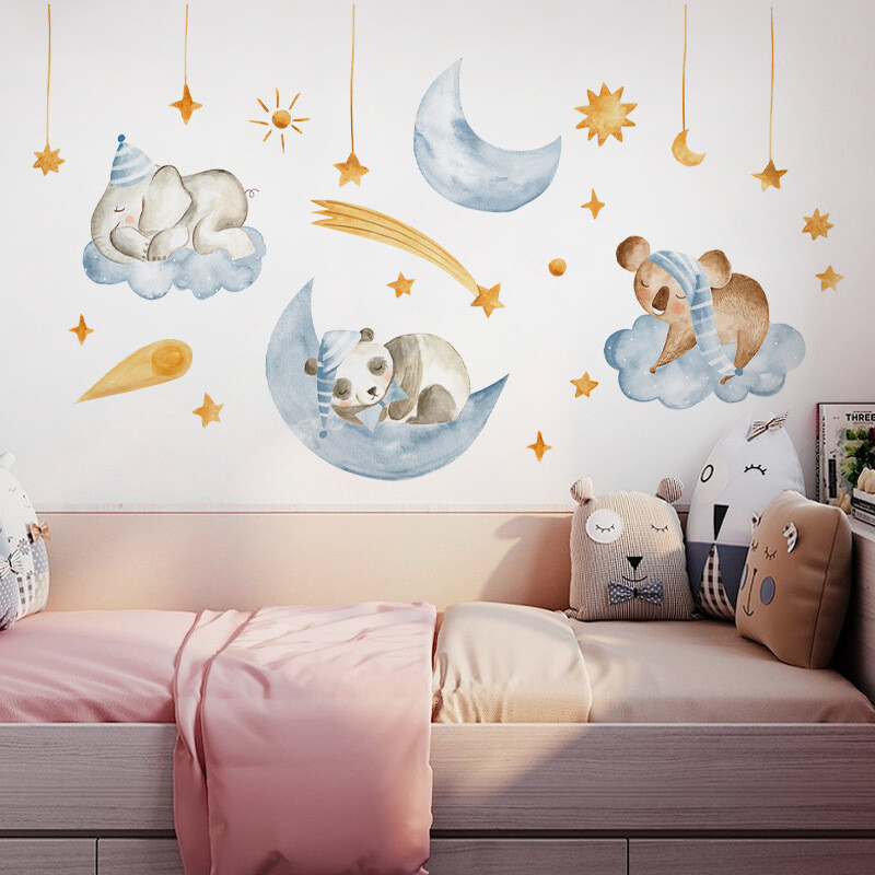 Životinje iz crtića Beba spava Zidne naljepnice Panda Slon Naljepnice za zidove za dječju sobu Igraonica Dječja dadilja Kućni dekor laku noć