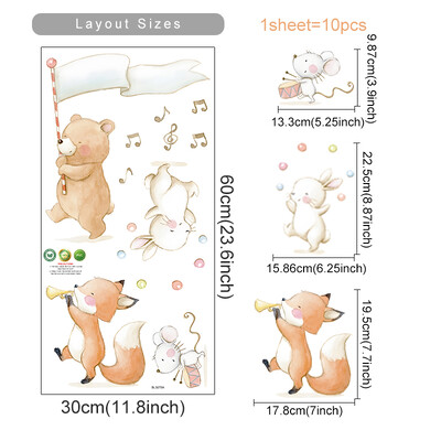 Boho Watercolor Animal Band Music Player Αυτοκόλλητα τοίχου για Παιδικό Δωμάτιο Βρεφικό δωμάτιο Διακόσμηση Τοίχου Αυτοκόλλητα τοίχου Διακόσμηση σπιτιού PVC