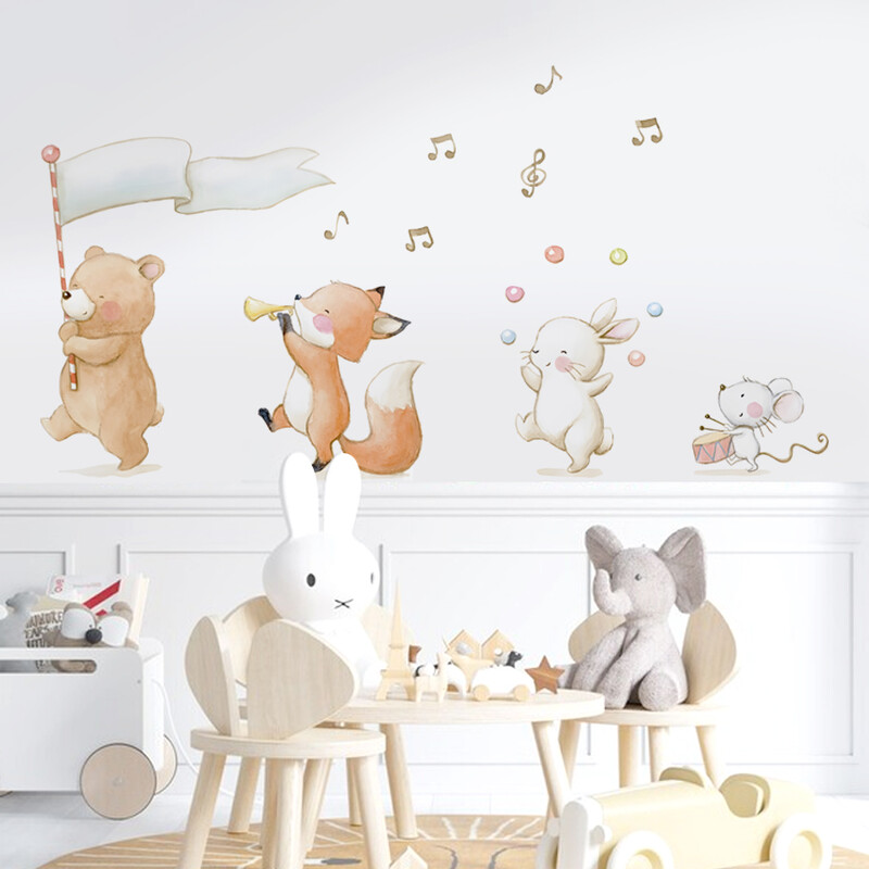 Boho Watercolor Animal Band Music Player Αυτοκόλλητα τοίχου για Παιδικό Δωμάτιο Βρεφικό δωμάτιο Διακόσμηση Τοίχου Αυτοκόλλητα τοίχου Διακόσμηση σπιτιού PVC