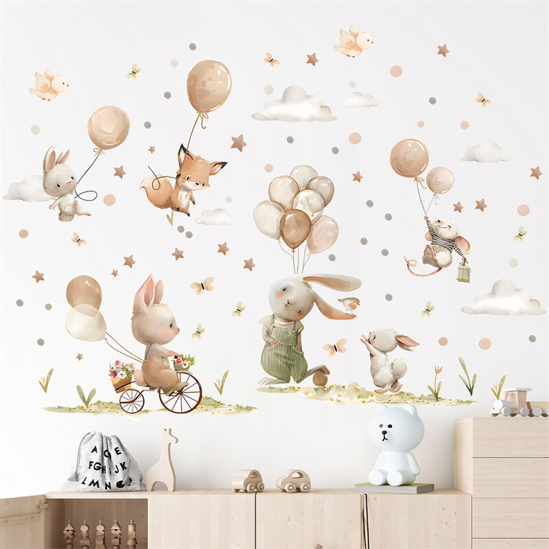 Suur armas loom Rebane Hiir Jänes Õhupall Laste Seinakleebised Lastetubadele Beebide Magamistoa Kodukaunistus Tapeet Seinakleebised