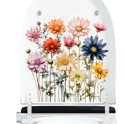 Стикери за стена за баня Стикери за капак на тоалетна Самозалепващи се стикери за тоалетна Малка маргаритка Акварелни стикери за стена за казанче