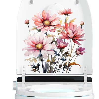 Стикери за стена за баня Стикери за капак на тоалетна Самозалепващи се стикери за тоалетна Малка маргаритка Акварелни стикери за стена за казанче