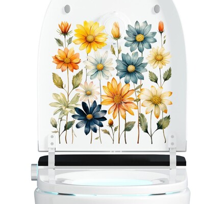 Стикери за стена за баня Стикери за капак на тоалетна Самозалепващи се стикери за тоалетна Малка маргаритка Акварелни стикери за стена за казанче