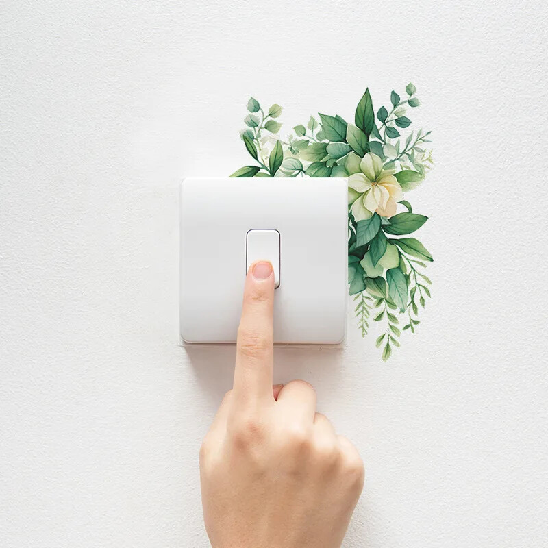 Leaf Green Plant Switch Стикер за стена PVC Подвижен широко приложение Направи си сам Flower Leaf Switch Стикер за стена Декорация на дома Decal