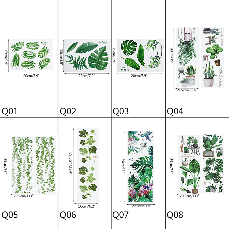 Подвижни тропически листа Цветя Стикери за стена Домашна всекидневна Декоративни зелени листа Растения Направи си сам Стикери Тапети 7