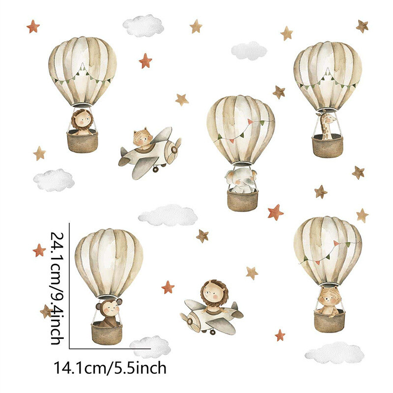 Nordic Cartoon Animals Elephant Giraffe Het Air Balloon Αυτοκόλλητο τοίχου για παιδιά Αγόρια Κορίτσια Διακόσμηση βρεφικού δωματίου Παιδική ταπετσαρία