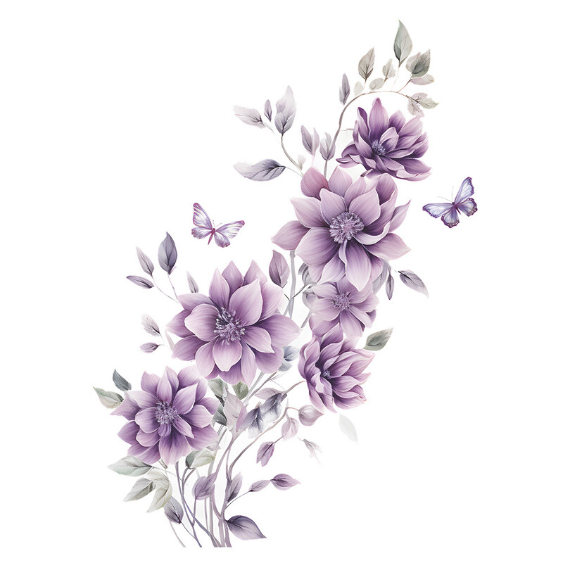 Lila virágos vinil csempe gyermek fali matrica lányszoba dekorációhoz hálószoba dekoráció ragasztós tapéta fali dekoráció szobadekoráció