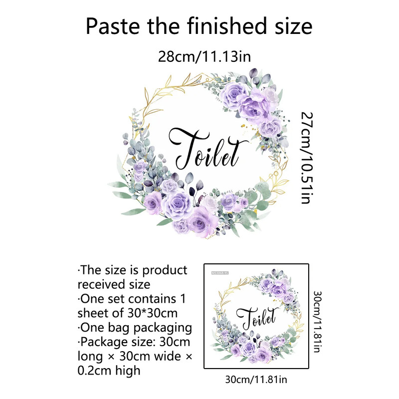 Αυτοκόλλητα τοίχου πόρτας τουαλέτας λουλουδιών για δημόσιο χώρο Διακόσμηση σπιτιού Μπάνιο Τουαλέτα WC Πινακίδα εισόδου Αυτοκόλλητα τοίχου Vinyl Art Διακόσμηση τουαλέτας