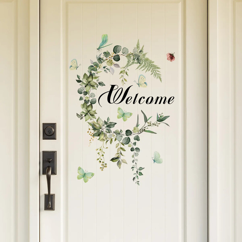 Зелени листа, растения, пеперуди, первази, стикери за стена, домашна врата, фон за телевизор, всекидневна, спалня, декорация, стенопис, художествени стикери