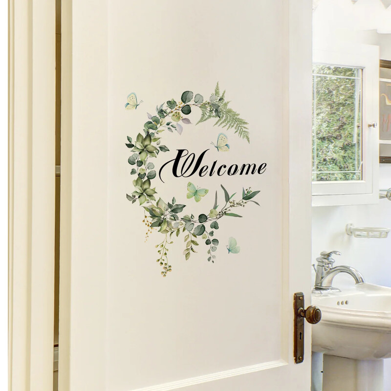 Зелени листа, растения, пеперуди, первази, стикери за стена, домашна врата, фон за телевизор, всекидневна, спалня, декорация, стенопис, художествени стикери