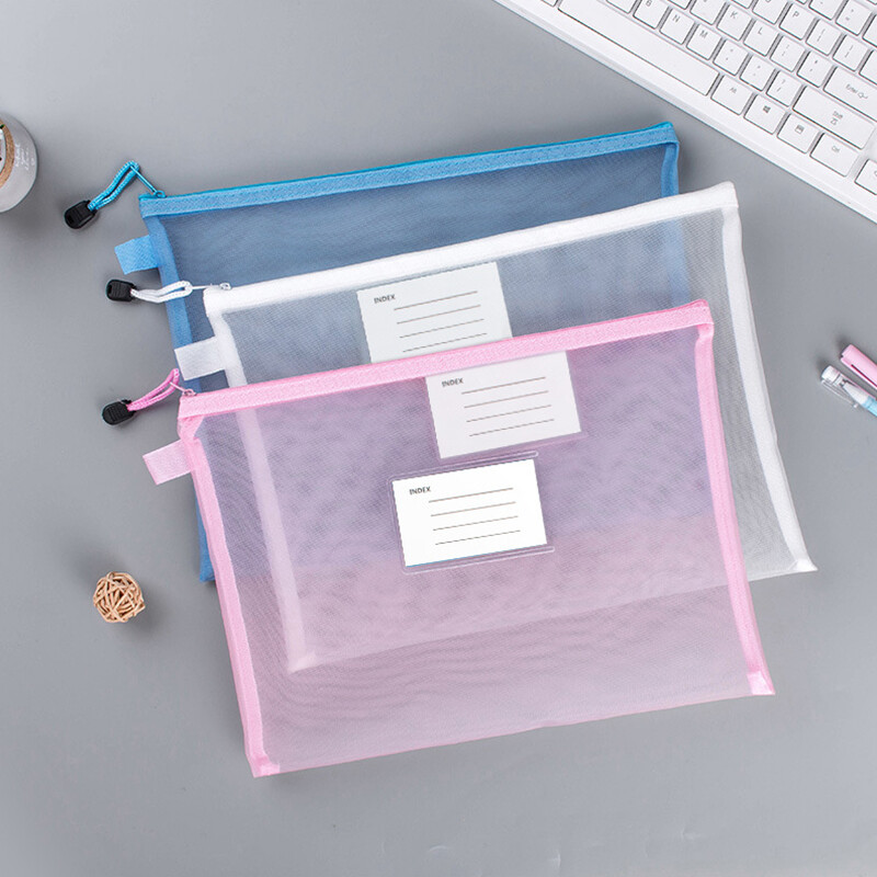 Прозрачна водоустойчива мрежеста торбичка с цип, чанта за документи, папки с размер A4 за училищни офис консумативи, молив, чанти за съхранение