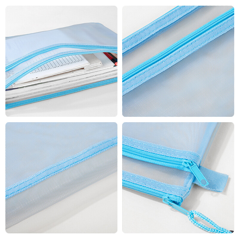 Прозрачна водоустойчива мрежеста торбичка с цип, чанта за документи, папки с размер A4 за училищни офис консумативи, молив, чанти за съхранение
