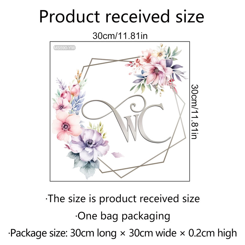 Inglise wc Garlandi lilledega seinakleebised, Vannituba, WC, Uksekaunistus, Isekleepuv