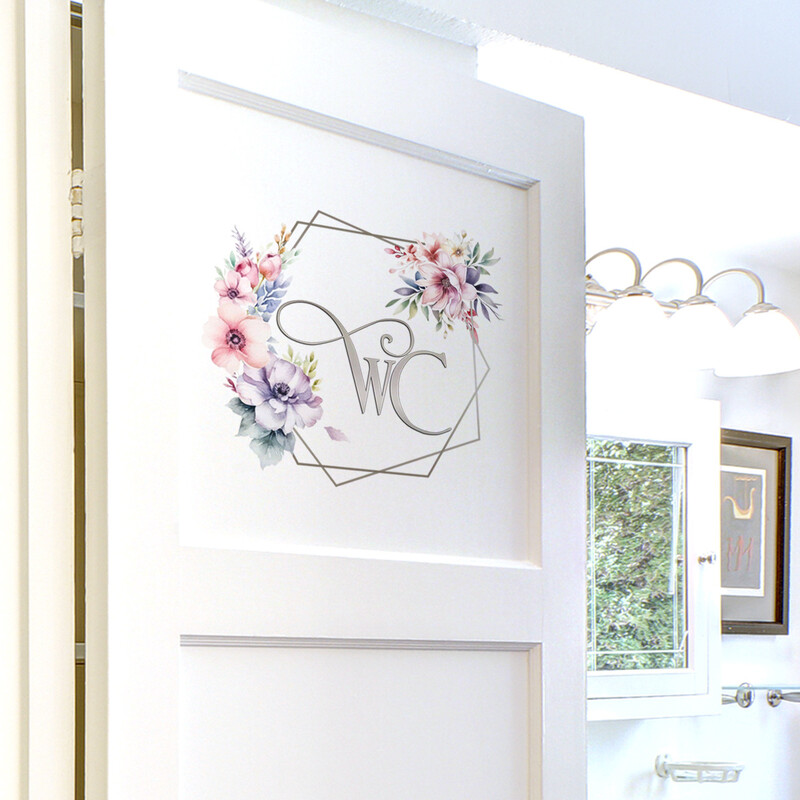 Inglise wc Garlandi lilledega seinakleebised, Vannituba, WC, Uksekaunistus, Isekleepuv