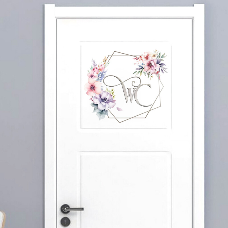 Inglise wc Garlandi lilledega seinakleebised, Vannituba, WC, Uksekaunistus, Isekleepuv