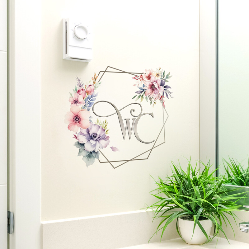 Inglise wc Garlandi lilledega seinakleebised, Vannituba, WC, Uksekaunistus, Isekleepuv