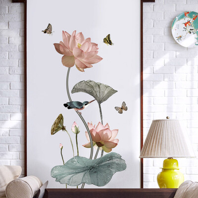 Autocolante de perete cu flori de lotus Decoal de perete detașabil din PVC Camera de zi Tapet pentru dormitor Artă de perete Decor pentru casă