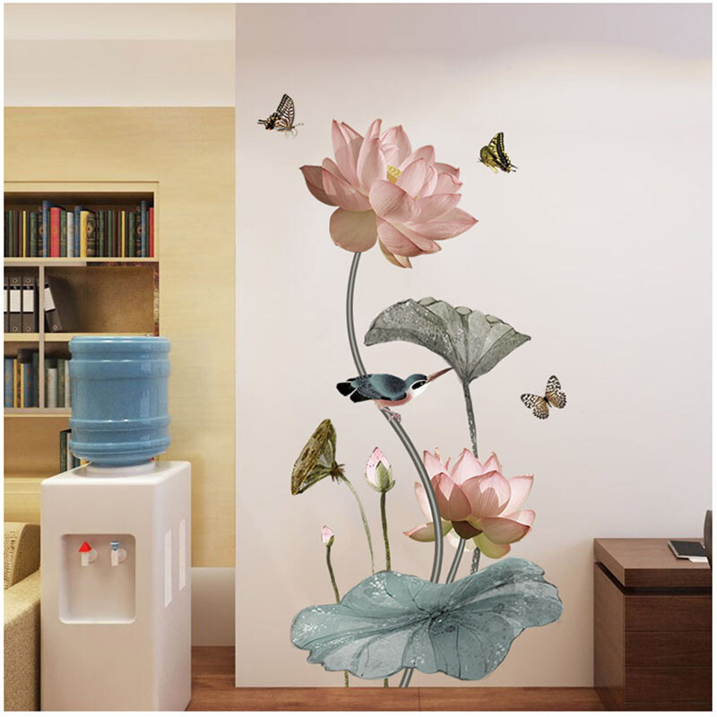 Αυτοκόλλητα τοίχου Lotus Flower Αφαιρούμενα από PVC Αυτοκόλλητα τοίχου Σαλόνι Υπνοδωμάτιο Ταπετσαρία τοίχου Διακόσμηση σπιτιού