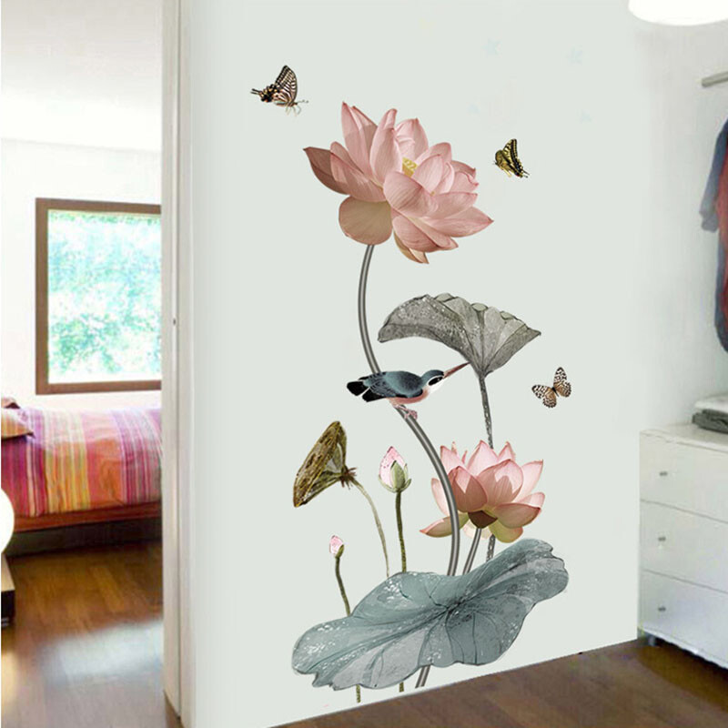 Αυτοκόλλητα τοίχου Lotus Flower Αφαιρούμενα από PVC Αυτοκόλλητα τοίχου Σαλόνι Υπνοδωμάτιο Ταπετσαρία τοίχου Διακόσμηση σπιτιού