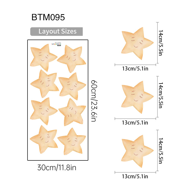 Boho Smiley Stars seinakleebised laste magamistuppa beebide lasteaiale Põhjamaade stiilis DIY seinakunst Multifilmide taustapildid Kodukaunistus
