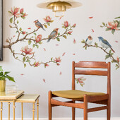 Клони магнолия Птици Стикери за стена Цветя Спалня Хол Тапети Начало Декор Стикери за стена Цветя Самозалепващи ваденки