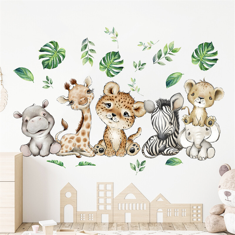 Αυτοκόλλητα τοίχου Παιδικό Δωμάτιο Ζούγκλα Green Leaf για Παιδικά Δωμάτια Vinyl PVC Νηπιαγωγείο Διακόσμηση βρεφικού δωματίου Αυτοκόλλητη ταπετσαρία