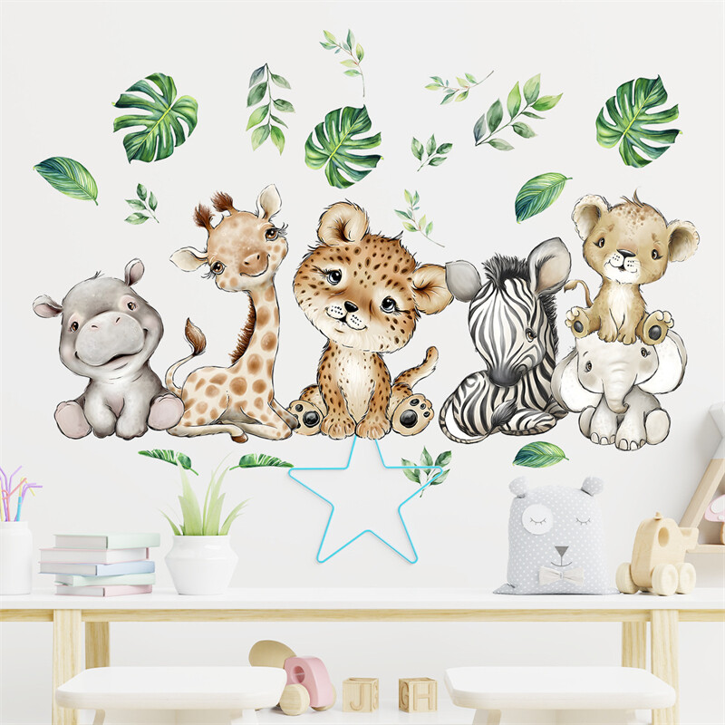 Αυτοκόλλητα τοίχου Παιδικό Δωμάτιο Ζούγκλα Green Leaf για Παιδικά Δωμάτια Vinyl PVC Νηπιαγωγείο Διακόσμηση βρεφικού δωματίου Αυτοκόλλητη ταπετσαρία